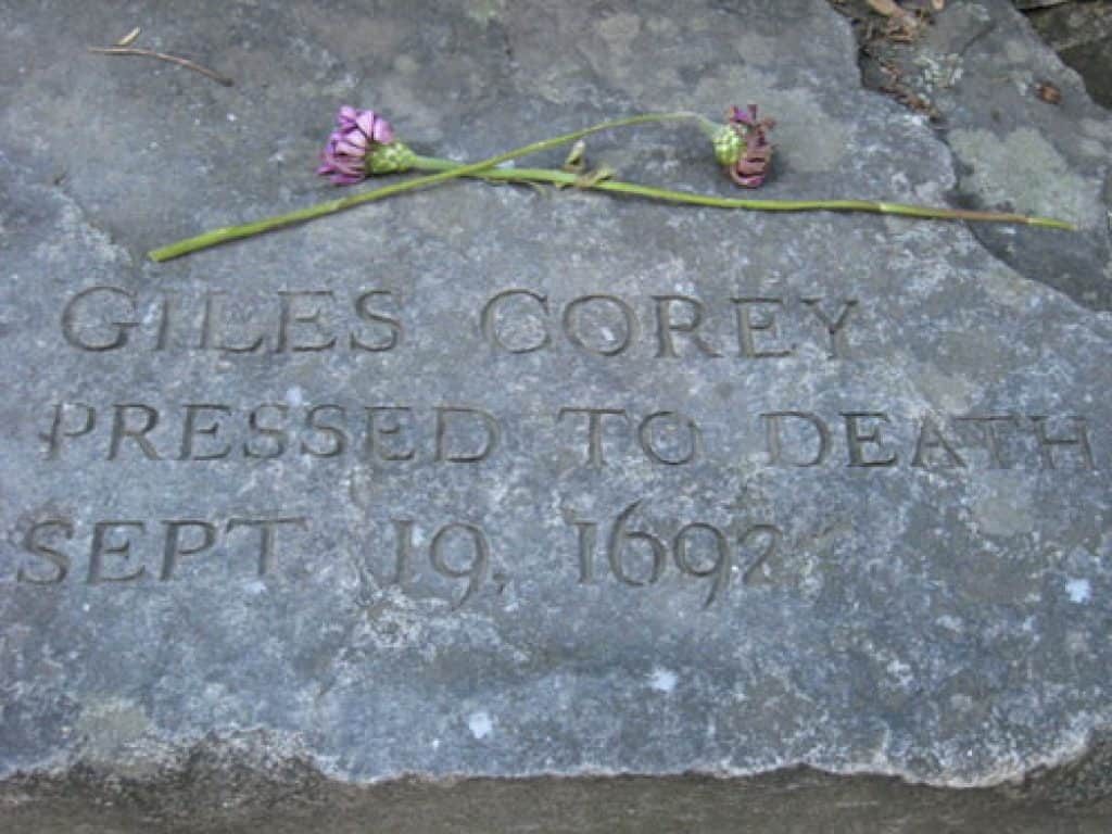 strange Gravestones Giles Corey Memorial Marker in Salem.