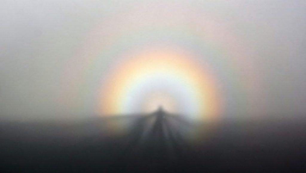 A Brocken Spectre occurs when the sun casts an enormous shadow in front of an observer. 