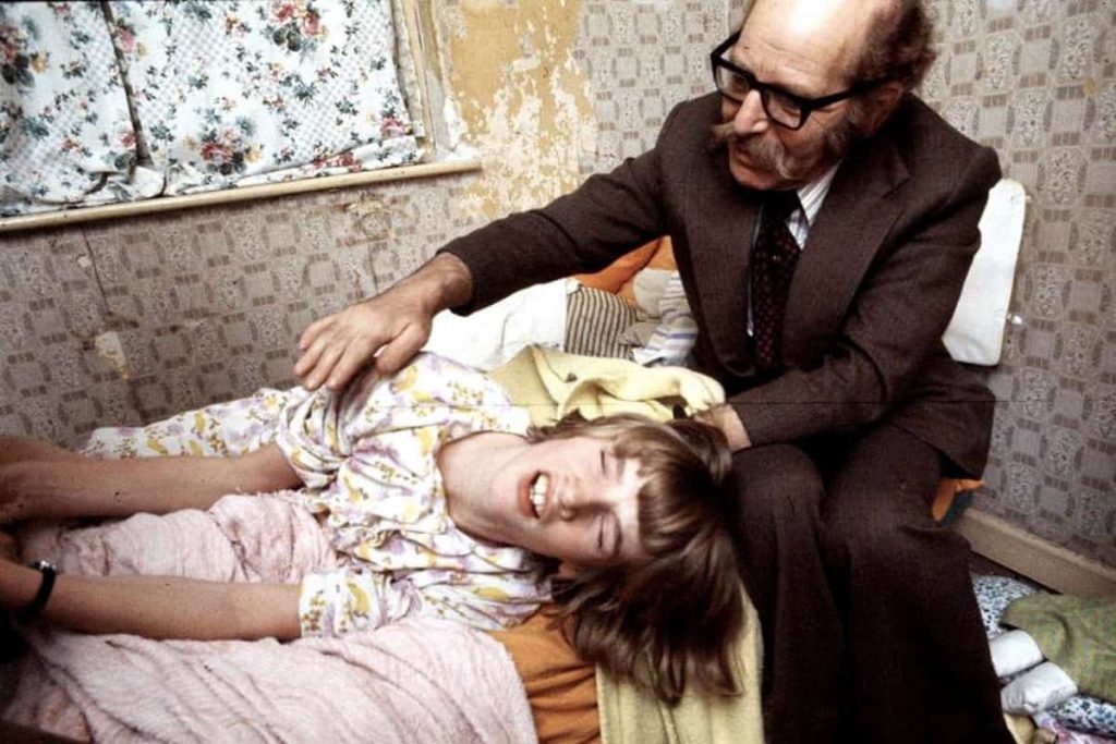 The Enfield poltergeist apparently at work. Maurice Grosse and Janet Hodgson.