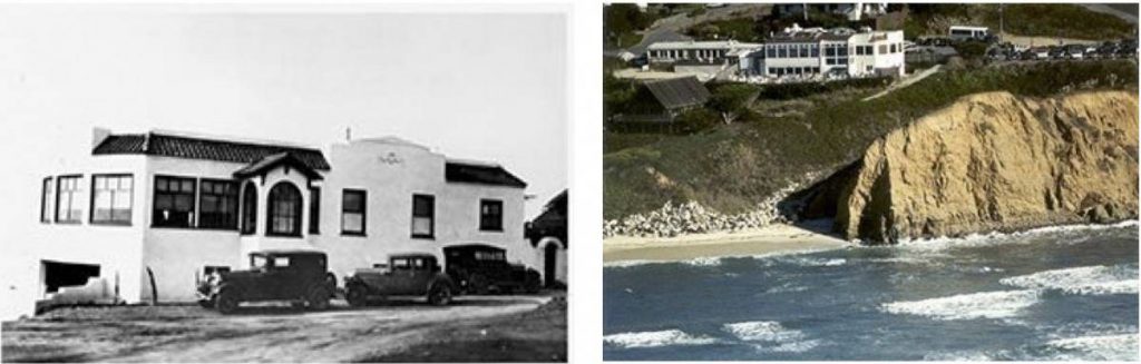 The home of The Blue Lady ghost. Left: Frank's Place during Prohibition. Right: Moss Beach Distillery on the cliffs.