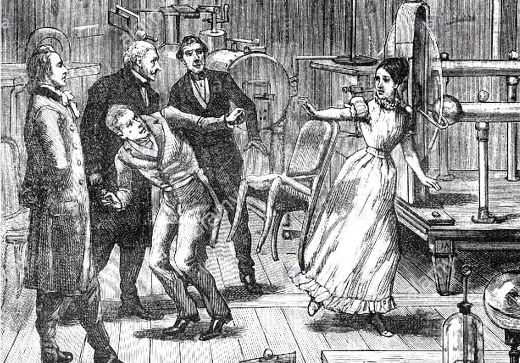 An engraving showing the poltergeist activity of Angelique Cotton.