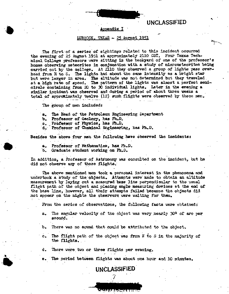 USAF report of the Lubbock Lights.